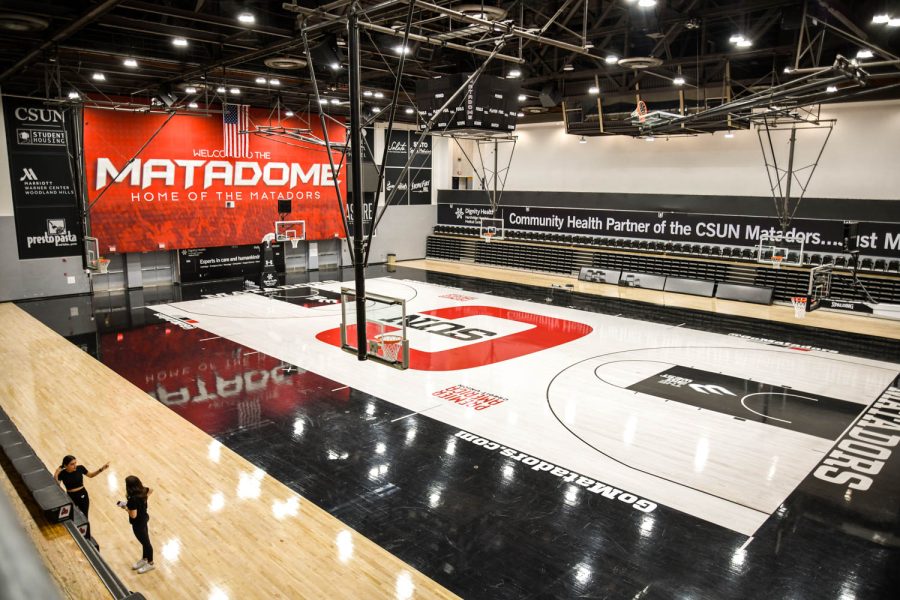CSUN+announced+a+10-year+partnership+with+Premier+America+Credit+Union%2C+alongside+the+renaming+of+The+Matadome+to+the+Premier+America+Credit+Union+Arena.+This+is+an+interior+view+of+the+stadium+taken+on+April+21%2C+2022%2C+still+dressed+in+Matadome+signs.+We+will+see+what+the+new+season+brings+to+the+interior+signage+of+the+stadium+in+Northridge%2C+Calif.