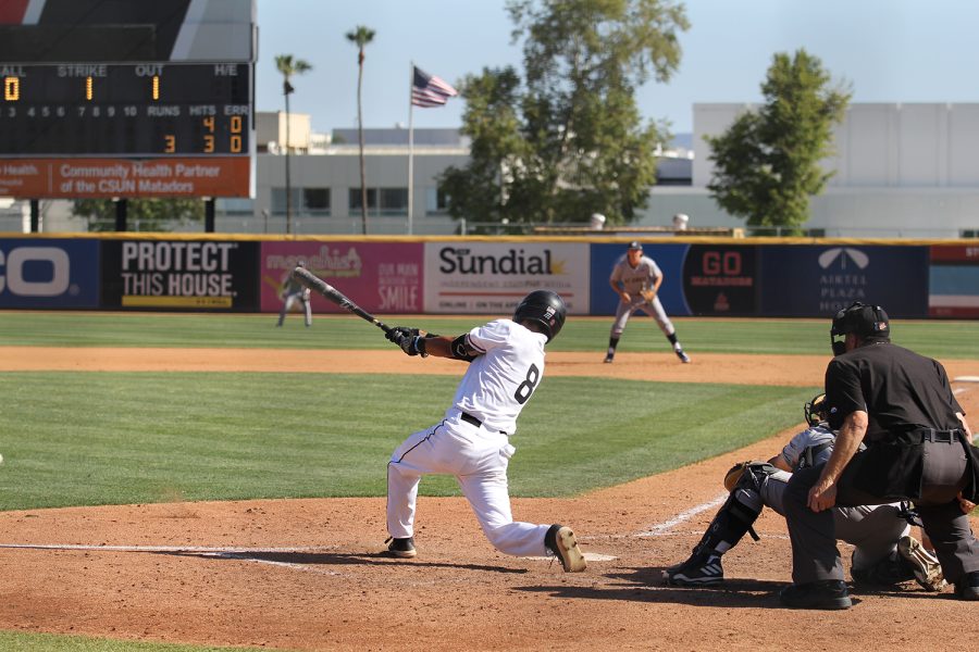 Brandon Bohning goes for the swing on Friday, May 6, 2022, in Northridge, Calif.