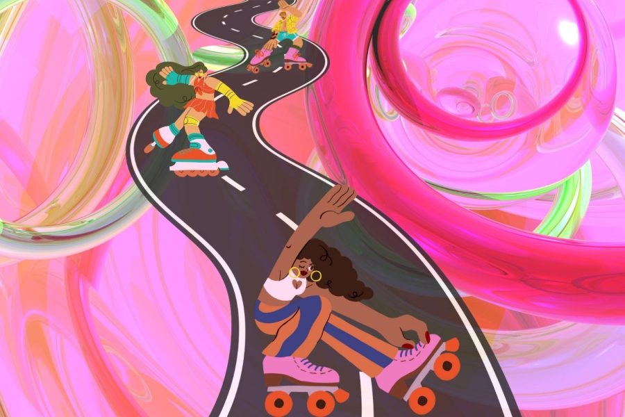 A illustration of a woman skating