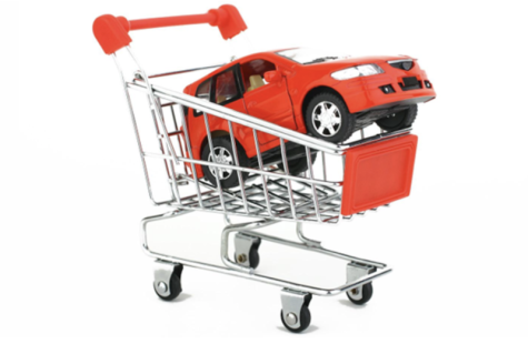 illustration of re automobile in shopping cart