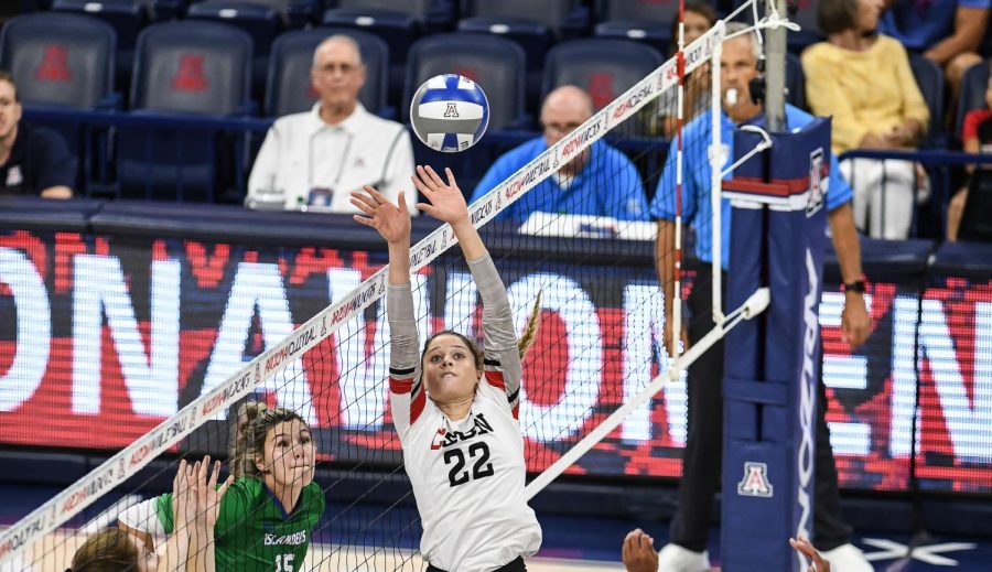 Setter Carisa Barron rises to hit the ball against the Texas A&M University Corpus Christi Islanders on Friday, Sept. 16, 2022. The Matadors won the game 3-2. Barron had 10 kills and two errors through the five sets.