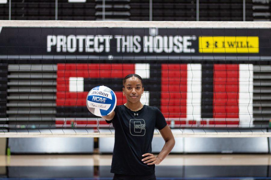Womens volleyball middle blocker Lauryn Anderson was named Matador of the Week. Anderson, photographed in the Premier America Credit Union Arena on Wednesday, Sept. 14, 2022, in Northridge, Calif., came through with 22 kills and eight blocks to earn the Matadors two wins on Sept. 9.