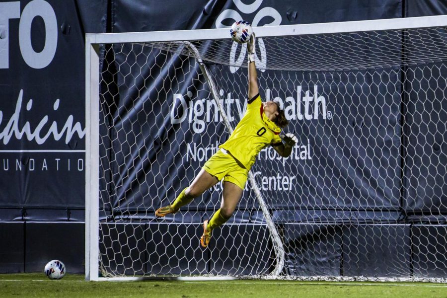 CSUN women's goalkeeper defending the goal