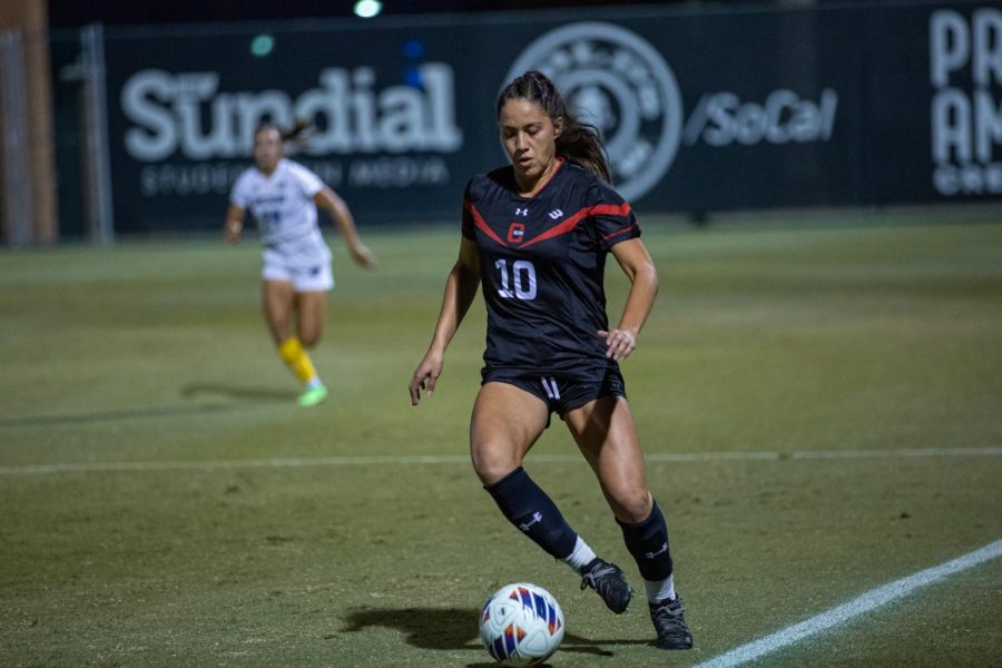 CSUN+forward+Cindy+Arteaga+saves+the+ball+from+trickling+out+of+bounds+at+the+Performance+Soccer+Field+on+Wednesday%2C+Sept.+28%2C+2022%2C+in+Northridge%2C+Calif.