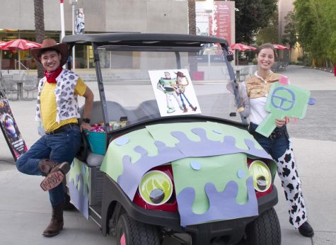 Students present their decorated carts that are up for competition during the beginning of the “Mystic Evening” on Friday, Oct. 28, 2022, in Northridge, Calif.