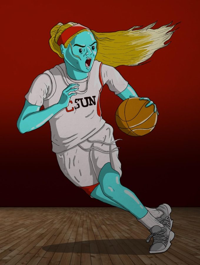 a+illustration+of+a+CSUN+womens+basketball+player