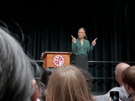 A woman giving a speech
