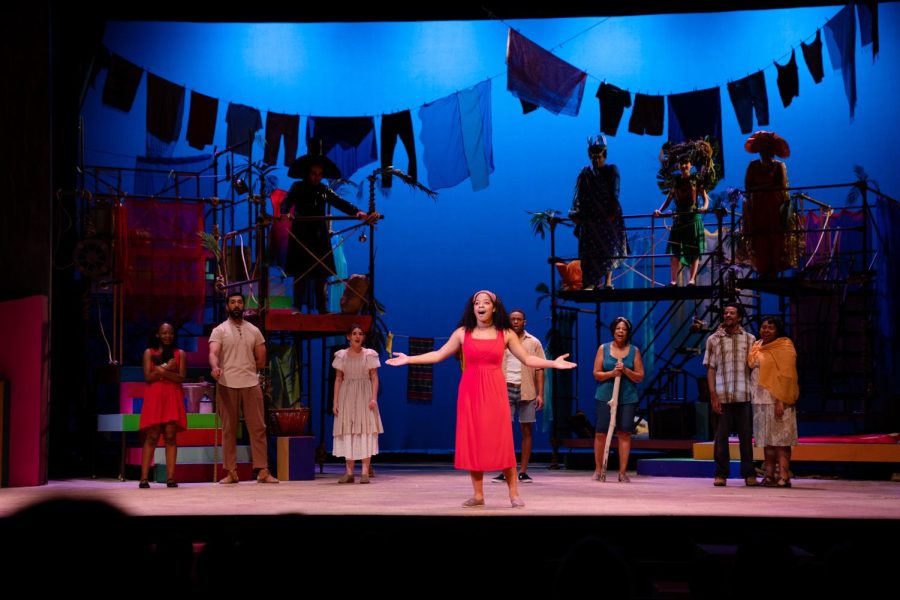 The cast from the CSUN Department of Theatre perform scenes of the play Once on This Island at CSUN in Northridge, Calif., on Dec. 4, 2022.