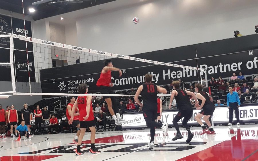 CSUN male volleyball team on a game