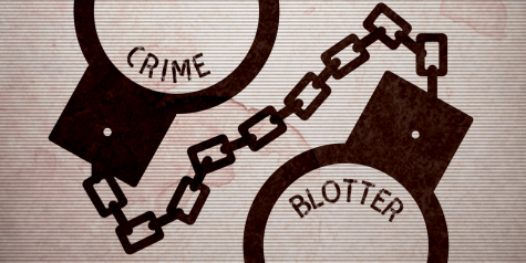 A drawn of handcuff and it is write inside: crime and blotter