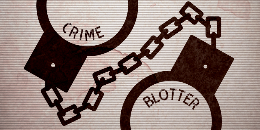 A drawn of handcuff and it is write inside: crime and blotter