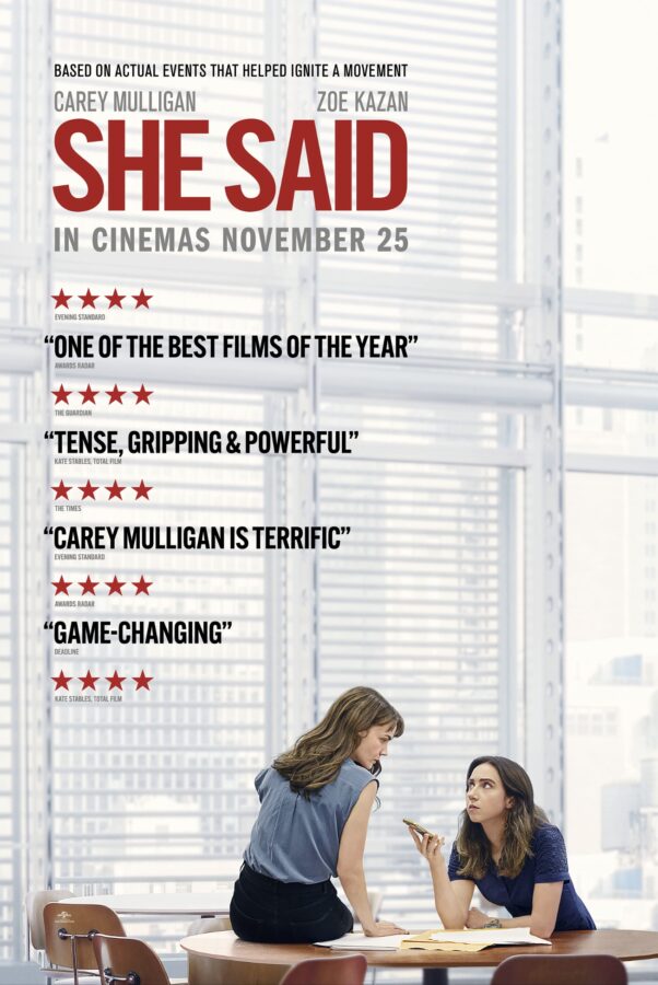 A flyer of a movie review She said yes