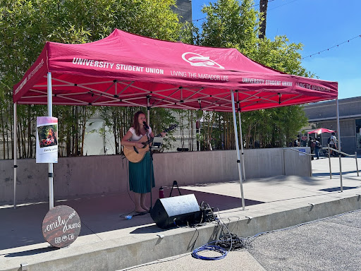 Emily Laliotis performs at Noontime Concerts at Plaza del Sol in Northridge, Calif., on Oct. 26.