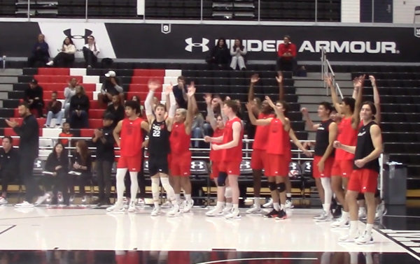CSUNs bench celebrates as the Matadors score a point against the Central State Marauders at the Premier America Credit Union Arena on Saturday, Jan. 27 in Northridge, Calif.