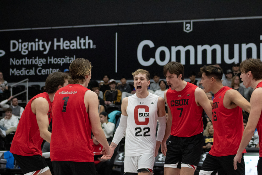 File photo: The CSUN mens volleyball team defeated Hope International University in three sets on Wednesday, Feb. 14, 2024, at the Premier America Credit Union Arena in Northridge, Calif.