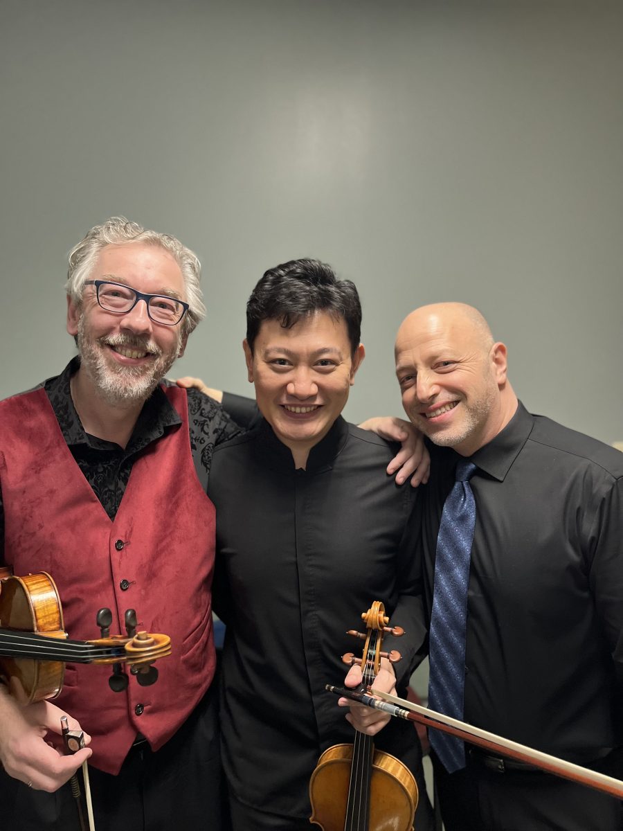 From left to right: Michael Heald, violin professor at University of Georgia; Xi Chen, violin professor at the Central Conservatory of Music in Beijing; and Thomas Loewenheim, cello professor at Fresno State University.