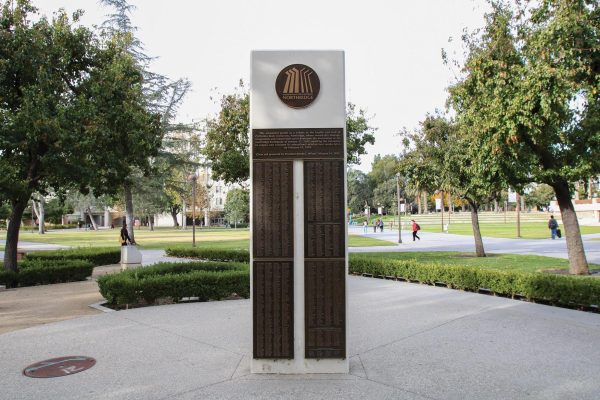 This monument, dedicated to the people who worked hard to get the university back open after the earthquake, was presented by CSUN President Blenda J. Wilson four weeks after the quake.
