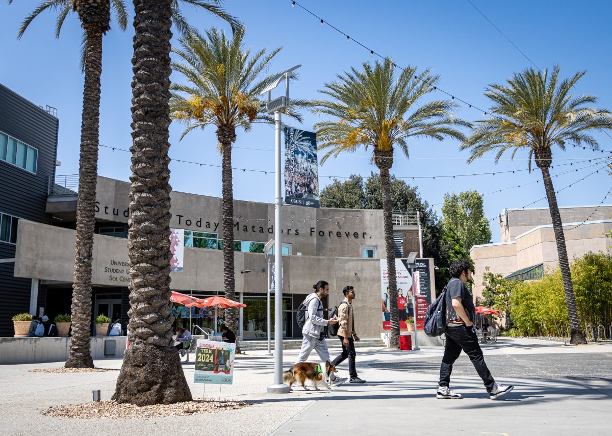 Students walking past the SOL Center at the USU in Northridge, Calif., on Tuesday, April 30, 2024