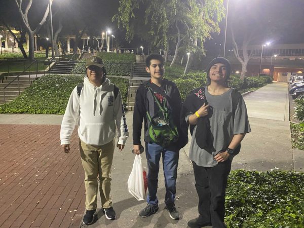 CSUN Smash Bros. Ultimate team members Sebastian Merino (left) David Chavez (middle) and Neathan Gallardo (right) taking a group photo March 9 at Long Beach State University.