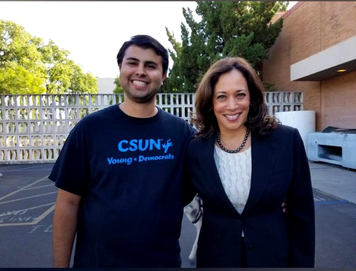 Mario+Arias+and+Kamala+Harris+at+the+CSUN+Young+Democrats+event+on+Nov.+1%2C+2016+to+rally+up+voters.+Photo+courtesy+of+the+CSUN+Young+Democrats.