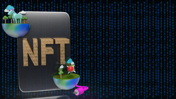 gold nft text on tablet  digital background  3d rendering