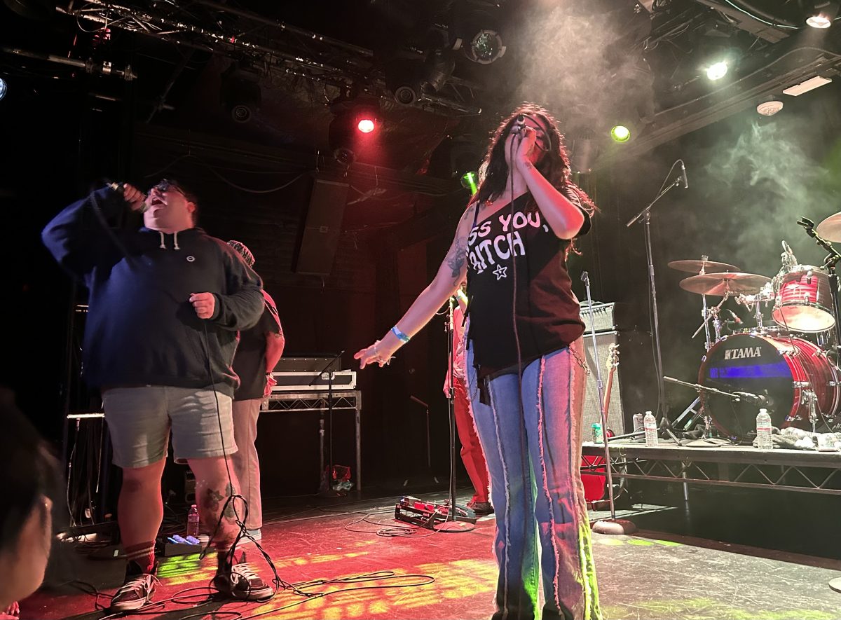 Brianda Goyos León (right) and Sam Kless (left) performing at the Echoplex during Just Friends' headlining tour on October 11, 2023.