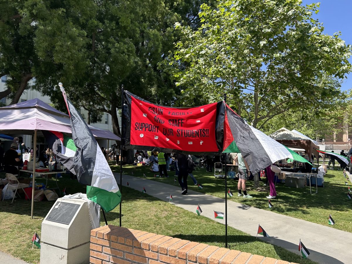 Students for Justice in Palestine sign that was placed in front of Sierra Hall during the “People’s University for Gaza” event in May 2024.