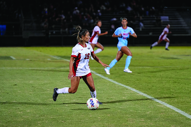 Midfielder Yiosseline "Yoshi" Rubalcava looks to pass the ball during their home game on Aug. 25