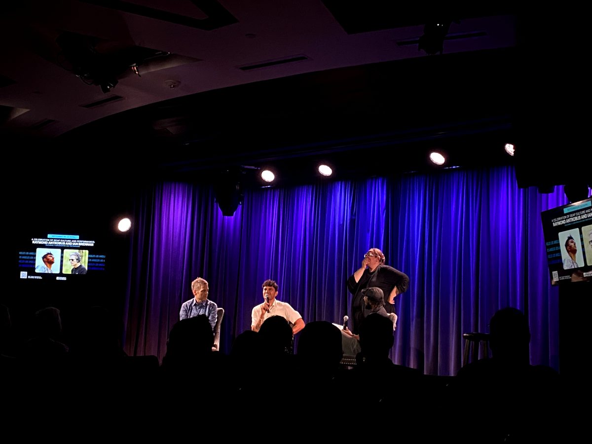 (From left to right) Ian Brennan, Raymond Antrobus and Schyler O’Neal during discussion at GRAMMY Museum’s Clive Davis Theater. Photo by Krystal Guevara.