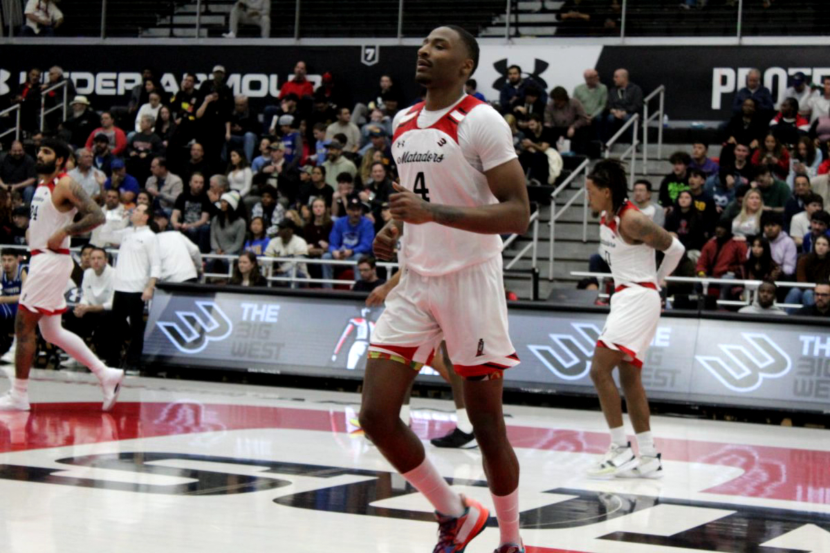 Matador forward Keonte Jones comes out of the timeout with the Matadors trailing 41-17 with six minutes left in the first half at the Premier America Credit Union Arena on Jan. 18 in Northridge, Calif.