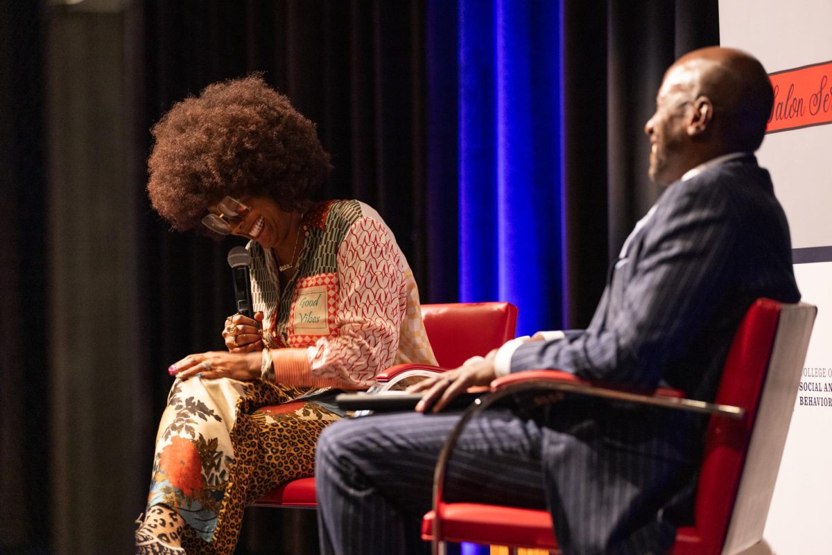 Actress, social media personality, entrepreneur, and bestselling author Tabitha Brown speaks about her experience in life and career during the College of Social and Behavioral Sciences's Salon Series in The Younes and Soraya Nazarian Center for the Performing Arts Zev Yaroslavsky Rehearsal Room on Thursday, Nov. 7, 2024. "You are enough," said Brown when answering an attendee's question.