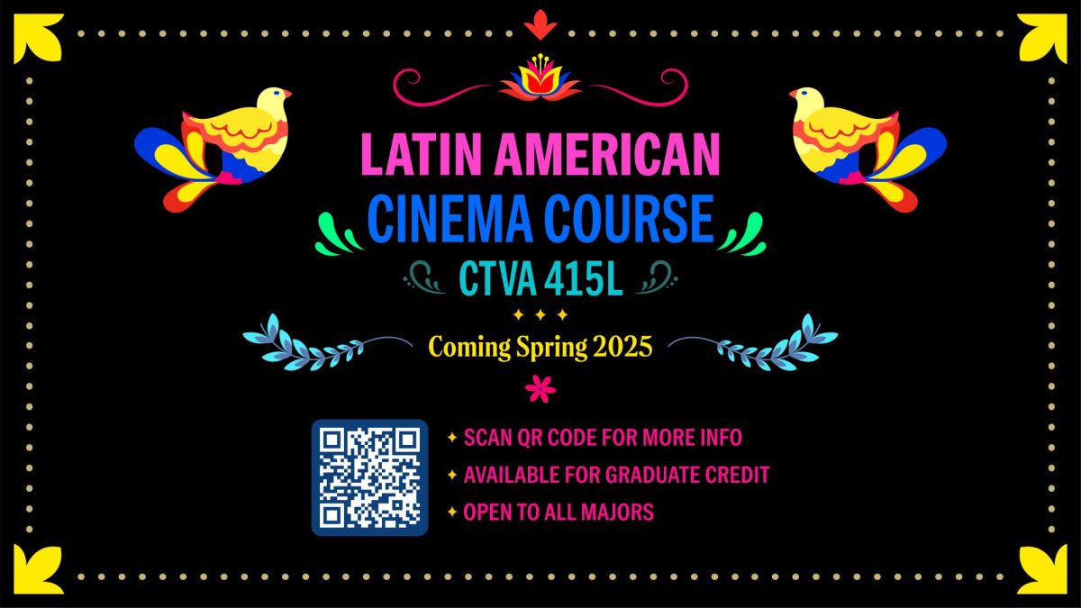 Poster advertising CTVA 415L - Latin American Cinema Course, coming Spring 2025.