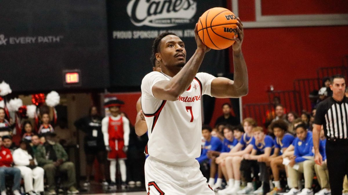 CSUN senior Keonte Jones, 7, shoots free throws during the game against UC Riverside at the Premier America Credit Union Arena in Northridge, Calif. on Thursday, Dec. 5, 2024