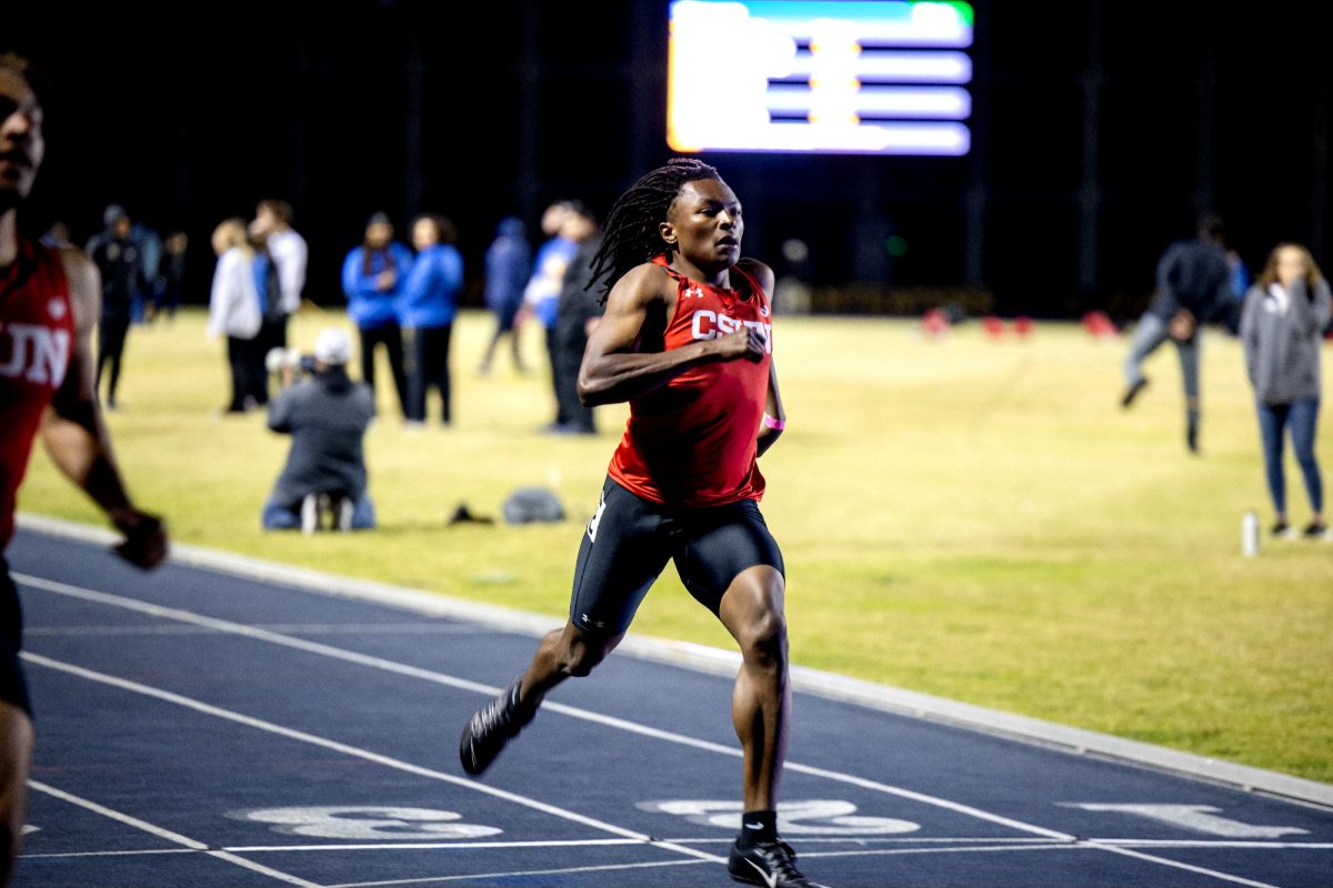 CSUN sprinter Wyatt Wiggins Jr. participating in an outdoor meet in 2024.