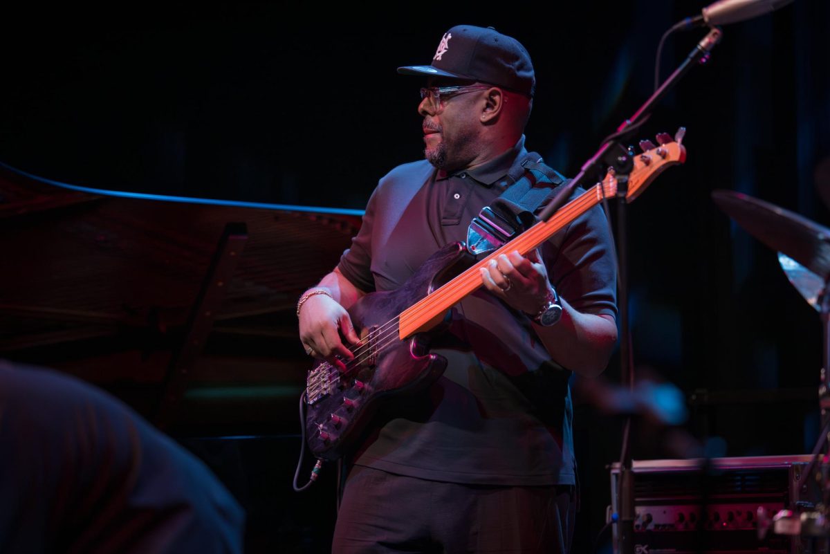 Christian McBride performs with his quartet Ursa Major — Michael King (keyboard), Savannah Harris (drums), Nicole Glover (saxophone), Ely Perlman (guitar) in The Soraya Jazz Club during the fourth annual Jazz at Naz festival Feb 2025.