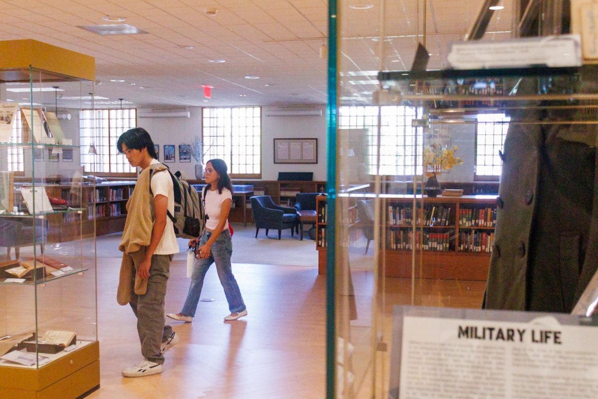 Colin Ruiz, an environmental studies  graduate from UCLA, and Katelyne Albaloss, an entertainment and media studies student at CSUN. Albaloss said she is "amazed" by the material, at the CSUN Library, Northridge, Calif. on Friday August 29, 2025.