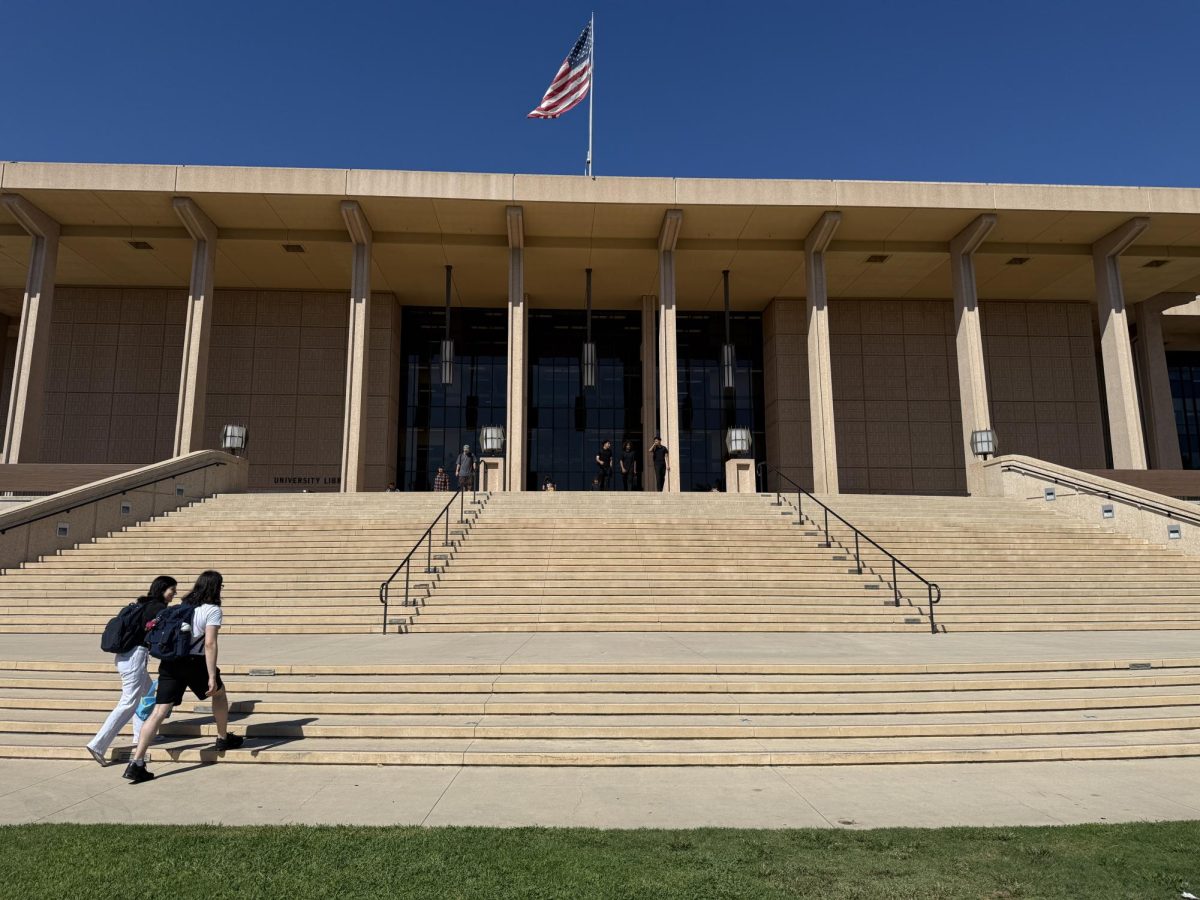 The steps of the CSUN University Library in Northridge, Calif., on Sept. 29, 2025.
