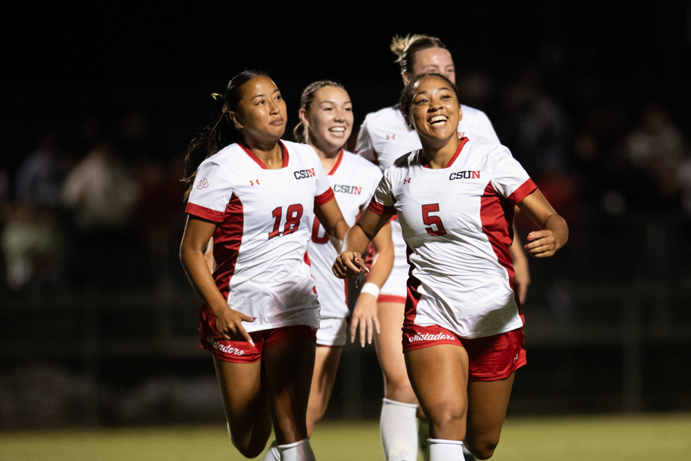 Cailey Jackson celebrates a goal during a game against CSU Bakersfield on Oct. 12, 2025.