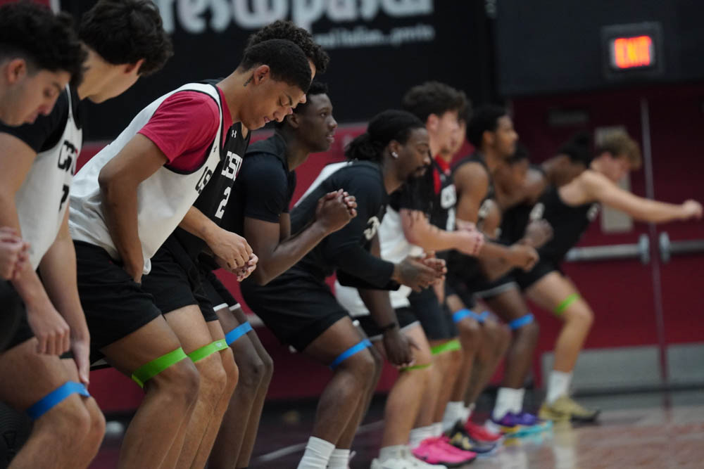 CSUN Men's basketball team warms up for a practice meet in Redwood Hall on Oct. 6, 2025.