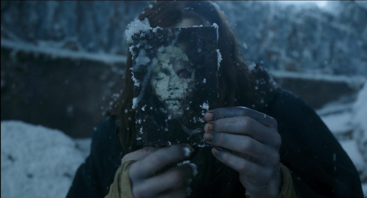 The image is a screenshot of the film "Frankenstein (2025)."