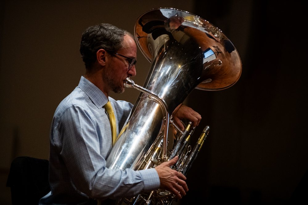 P. Blake Cooper performs on tuba during Faculty Artist Recital OcTUBAfest in Shigemi Matsumoto Recital Hall at CSUN on Oct. 26, 2025.