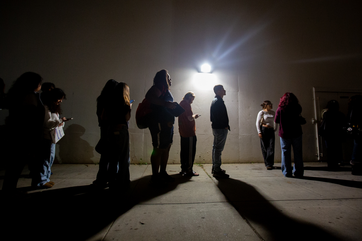 People wait in line to vote at Redwood Hall at CSUN in Northridge, Calif., on Nov. 4, 2025.