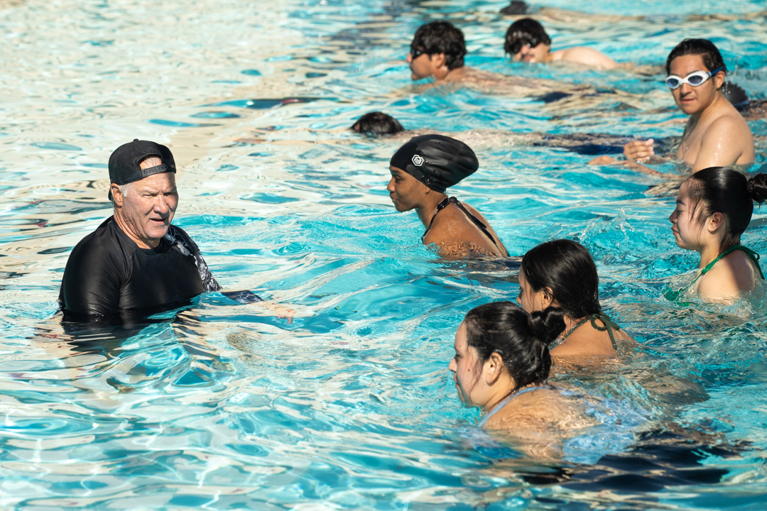 Swim instructor Kevin Lane teaches CSUN students how to swim at the Redwood Hall pool on Friday, Jan. 30, 2026, in Northridge, Calif.