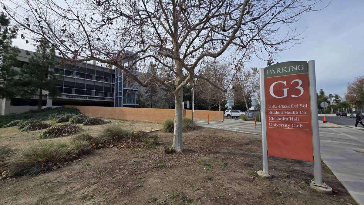 A Parking sign marks Lot G3 at California State University, Northridge one of several parking areas used by students who commute to campus during the spring semester
