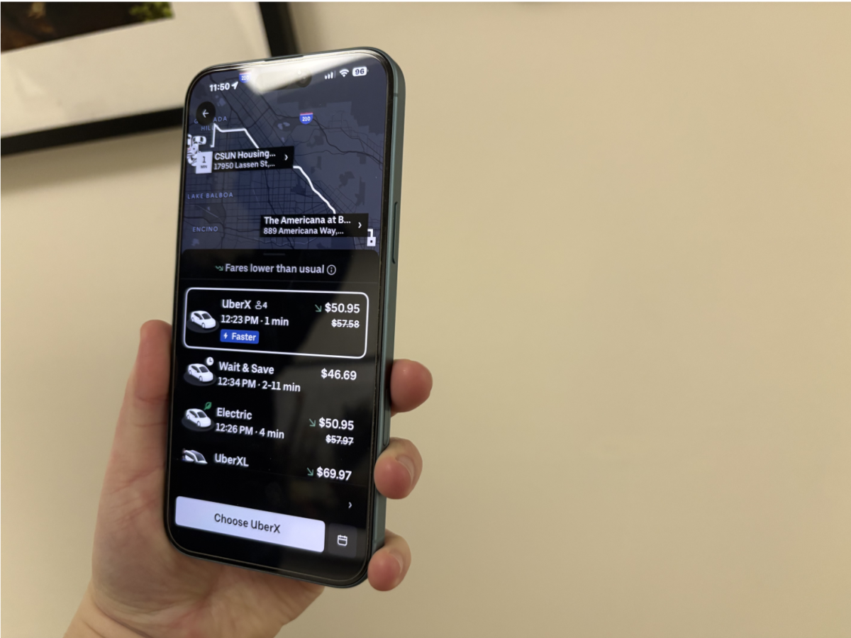 Ride options and costs shown in the Uber app after setting a destination on January 26, 2026.