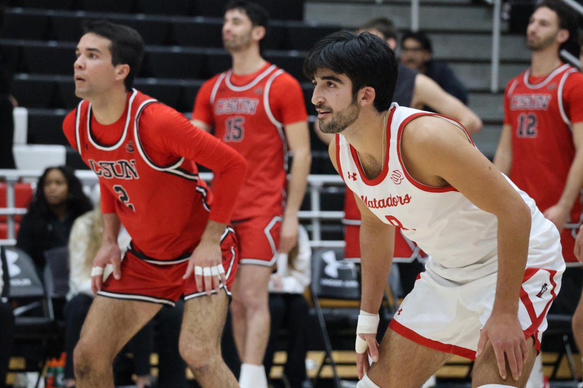 The Matadors get set as they prepare for another rally against Long Beach University in Northridge, Calif., on Jan. 21, 2026.