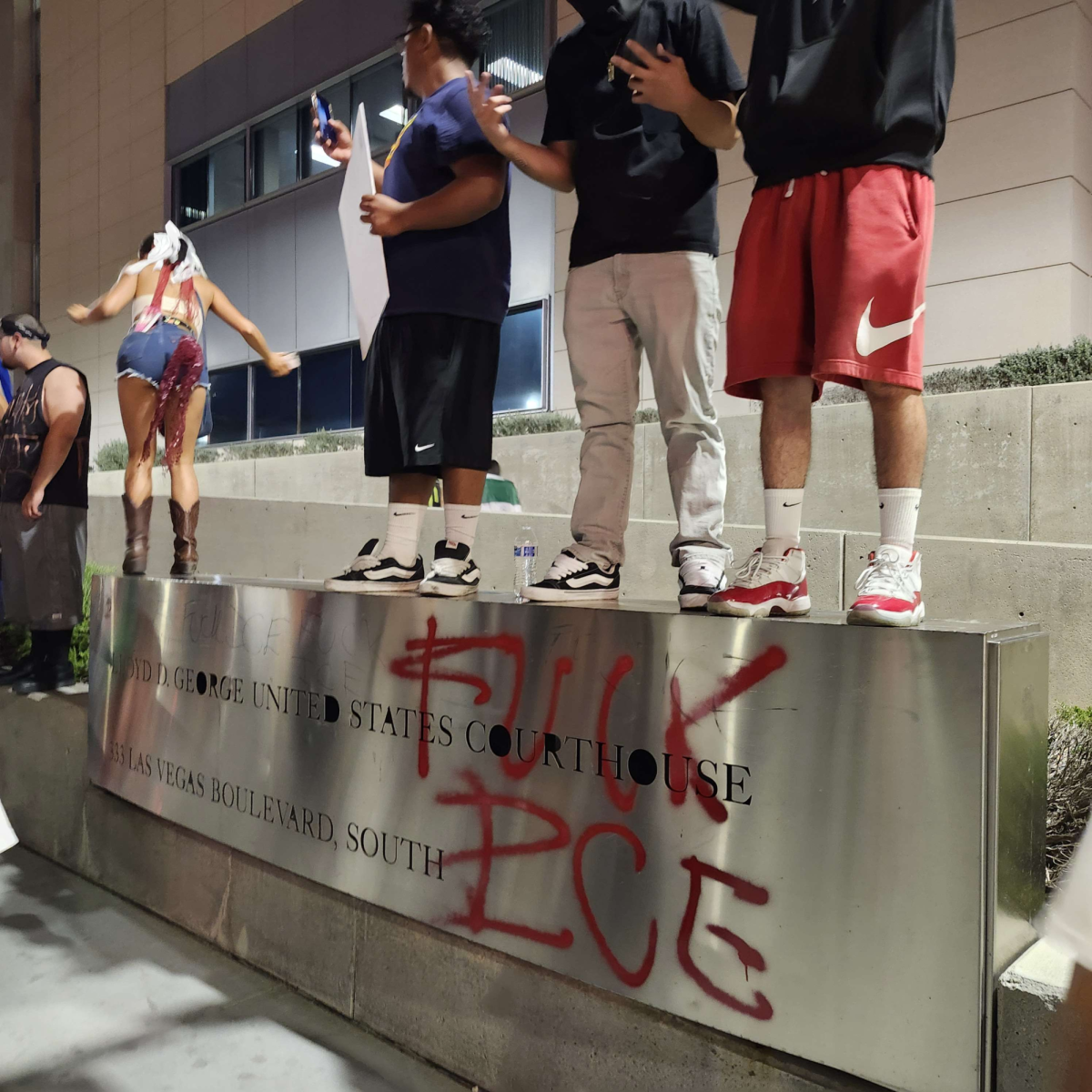 An anti-ICE protest breaks out in Downtown Las Vegas, Nevada, on June 11, 2025.