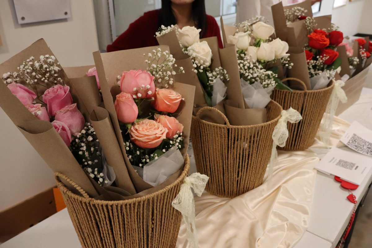 Bouquet of flowers being sold in the hallway of Manzanita Hall at CSUN in Northridge, Calif. on Feb. 11, 2026.