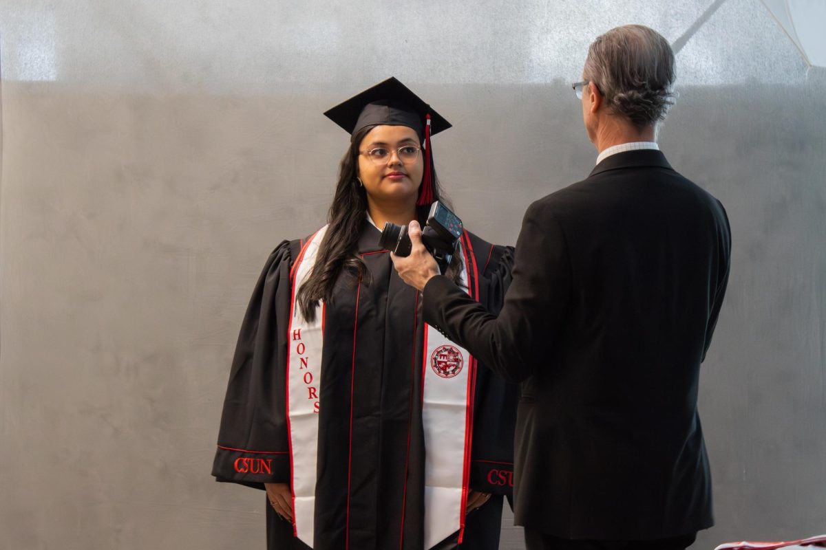 Photo station at CSUN's GradFest in the Campus Store Complex, featuring the new CSUN gowns, on March 11, 2026, in Northridge, Calif.