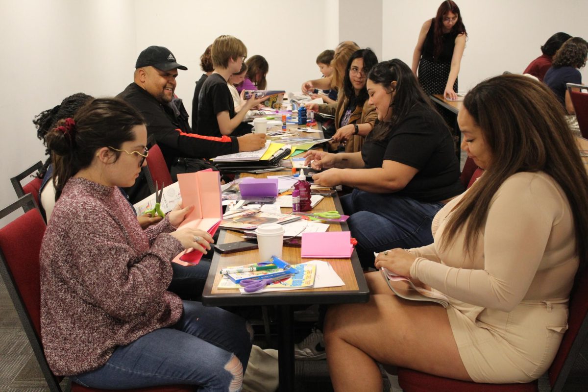 People creating zines in the Pasadena Room of the East Conference Center at the CSUN Book Arts Festival on March 7, 2026.